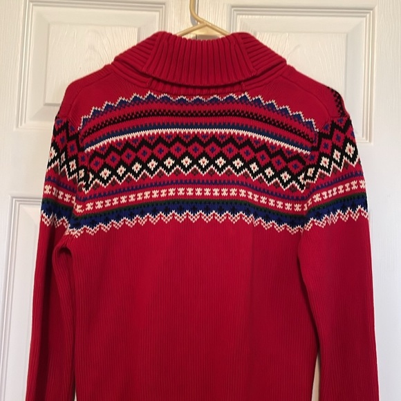 Women’s Lauren Ralph Lauren Sz S Fair Isle V neck sweater big collar red button - Picture 8 of 9